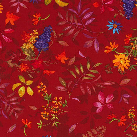 Cardinal Red Cotton Medium Flower Fabric - Autumn Air - Clothworks