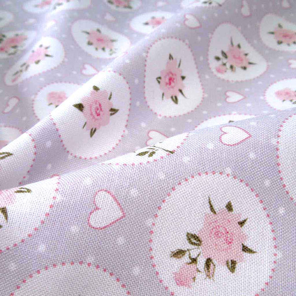 Lilac Rose and Hearts Cotton Fabric by John Louden