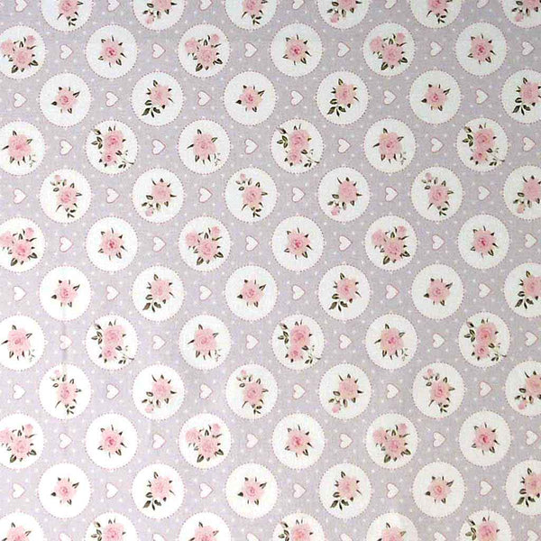 Lilac Rose and Hearts Cotton Fabric by John Louden