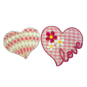 Pink Heart Motifs Set x 2 Iron or Sew On - S&W M039