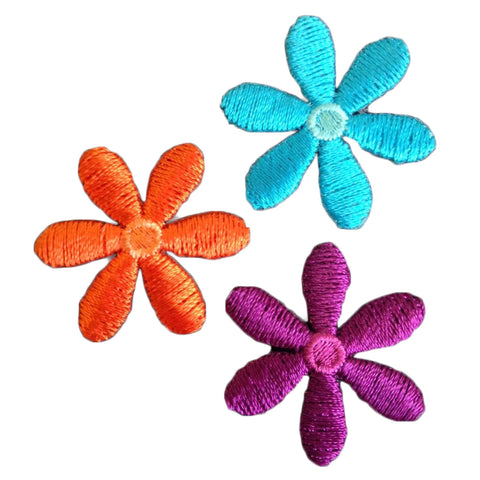 Daisy Blue, Purple, Orange Motifs -Set x 3 Iron or Sew On - S&W M114
