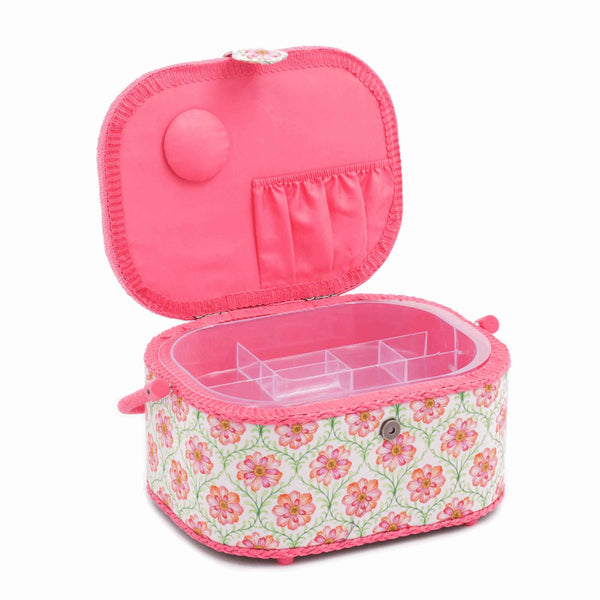 Sewing Box Large Oval Pink Blossoming Trellis - Hobby Gift HGLO\279