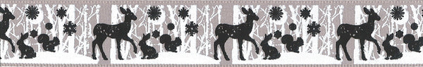 25mm Christmas Woodland Animals Ribbon Grey - Berisfords
