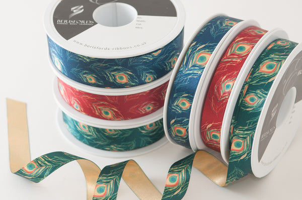 15 mm Peacock Feather Ribbon Green - Berisfords