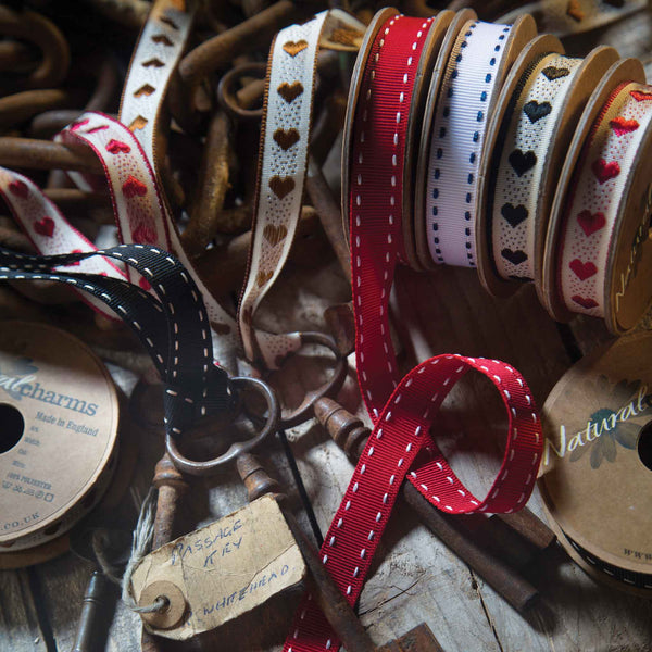 15mm Stitched Grosgrain Ribbon - Navy Blue and White - Berisfords - 4 Metre Reel