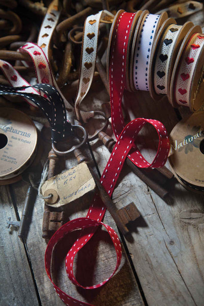 15mm Stitched Grosgrain Ribbon - Navy Blue and White - Berisfords - 4 Metre Reel