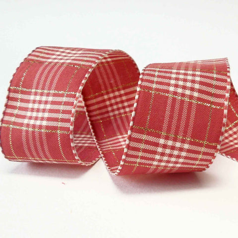 Rustic Plaid Ribbon - Dusky Pink - Berisfords - 40mm