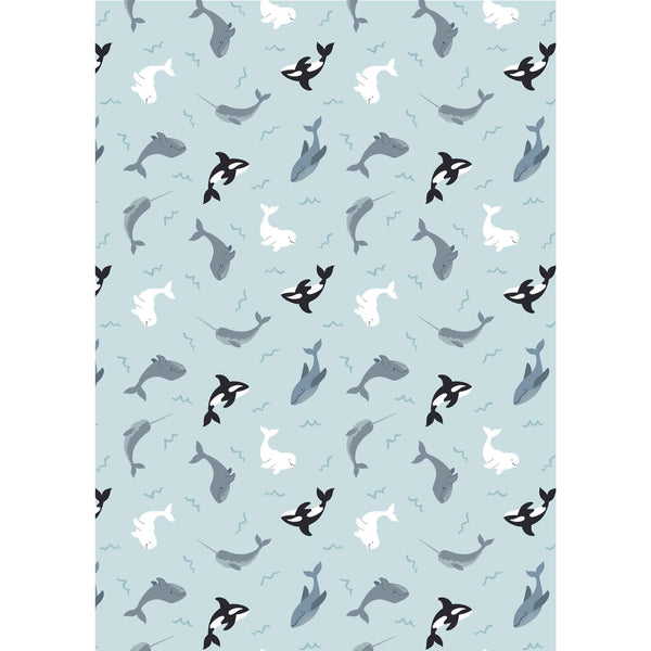 Whales on Icy Blue with Pearlescent Cotton Fabric Lewis and Irene SM42.1 - Small Things Polar Animals