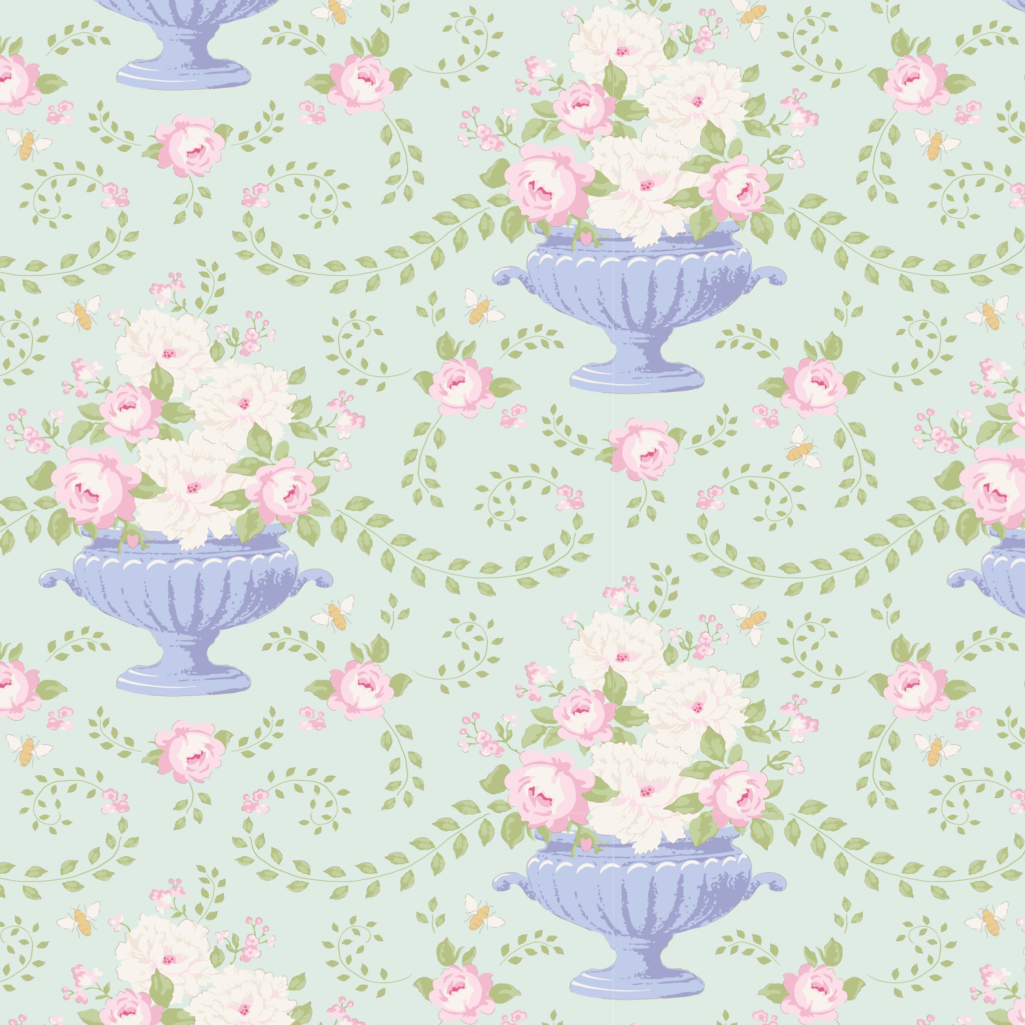 Flowerbees Teal Cotton Fabric, Happy Campers Collection, Tilda 100236