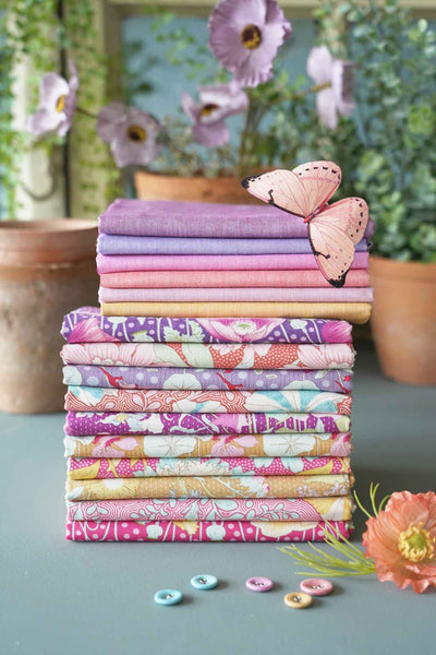 Tilda Striped Petunia Pink Cotton Fabric Gardenlife Collection - TD100305