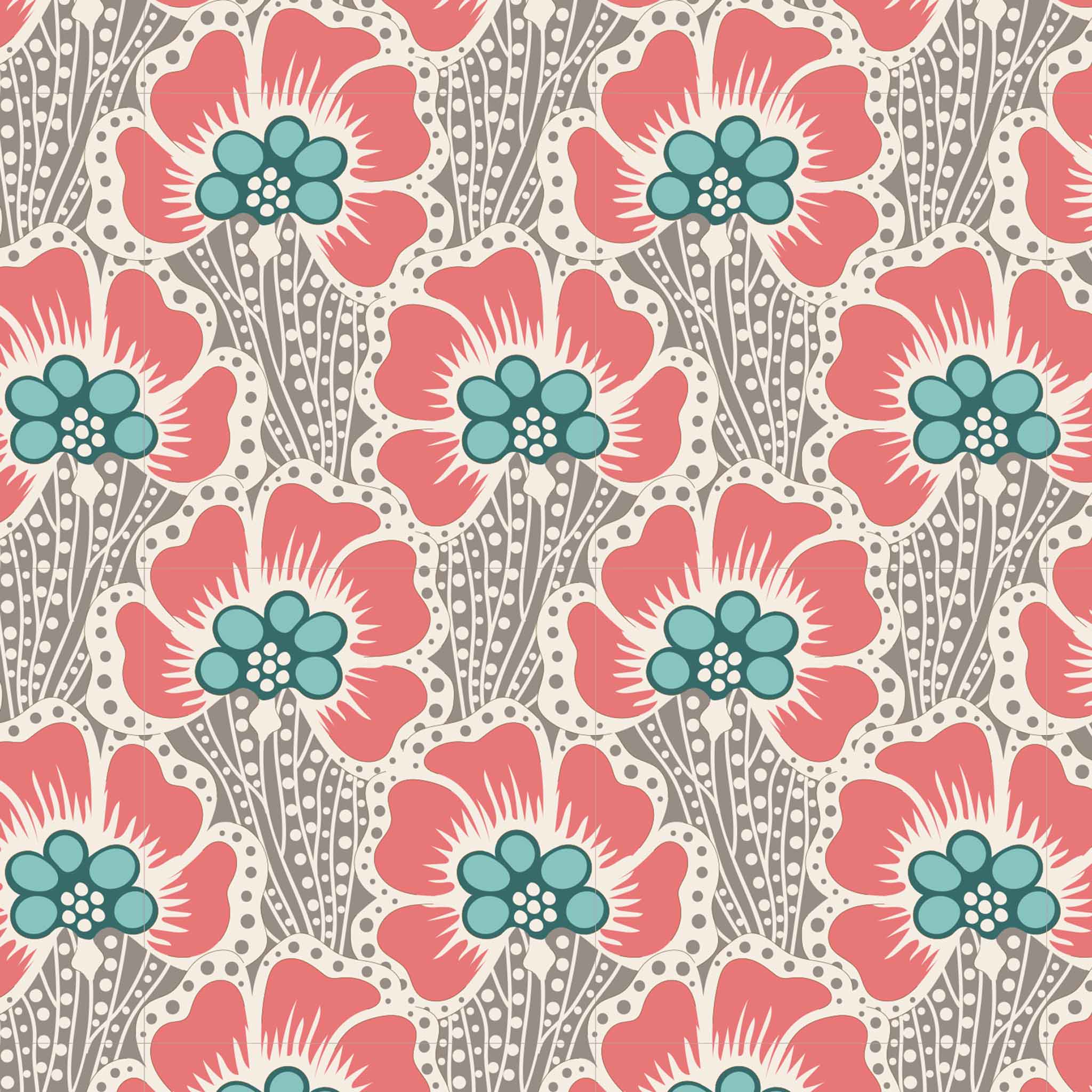 Ocean Flower Grey Fabric - Cotton Beach Collection, Tilda 100330