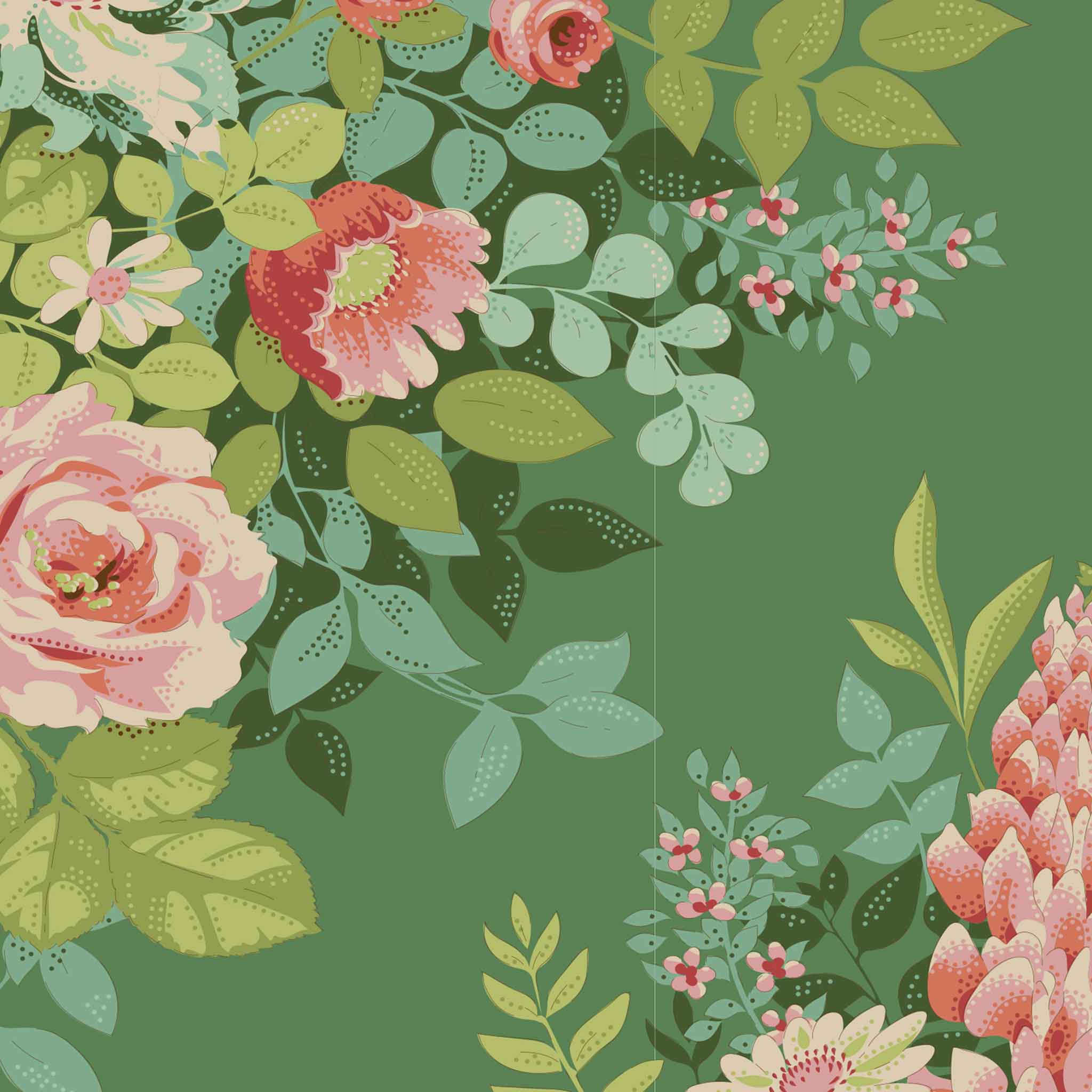 Whimsy Flower Cotton Fabric Green Chic Escape Collection - Tilda 100442