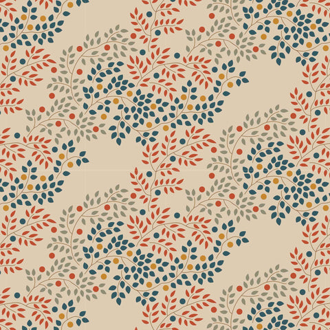 Tilda Berry Tangle Rust Cotton Fabric - Hometown Collection - Tilda 100462