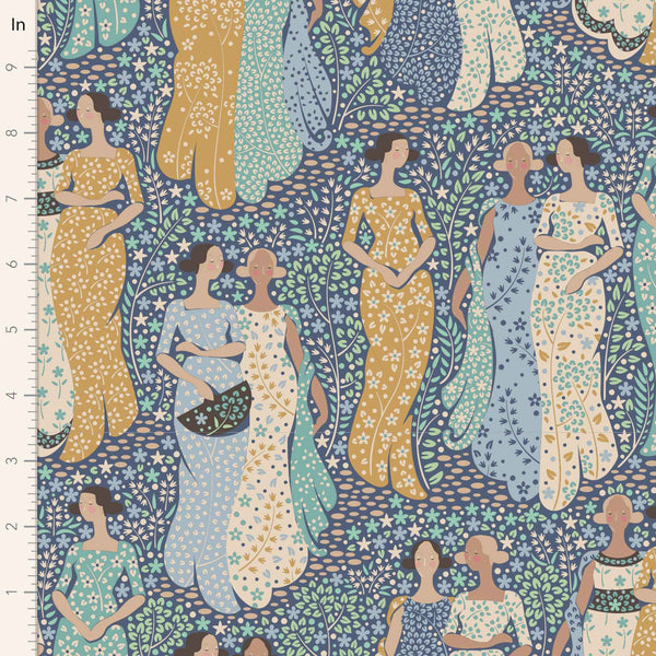 Tilda Friendly Gathering Blue Cotton Fabric - Hometown Collection - Tilda 100466