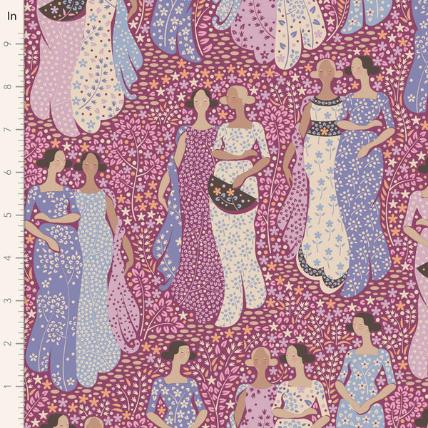 Tilda Friendly Gathering Plum Cotton Fabric - Hometown Collection - Tilda 100475