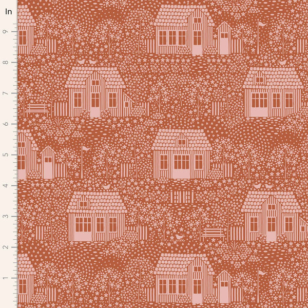 Tilda My Neighbourhood Rust Cotton Fabric - Hometown Collection - Tilda 110059