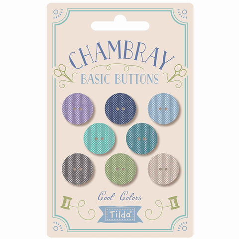 Tilda 16mm Chambray Basic Buttons Cool Colours TD400044- Gardenlife - Pack of 8