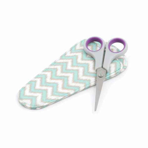5.5 inch Scissors and Case Green Scribble Soft Grip - Hobby Gift