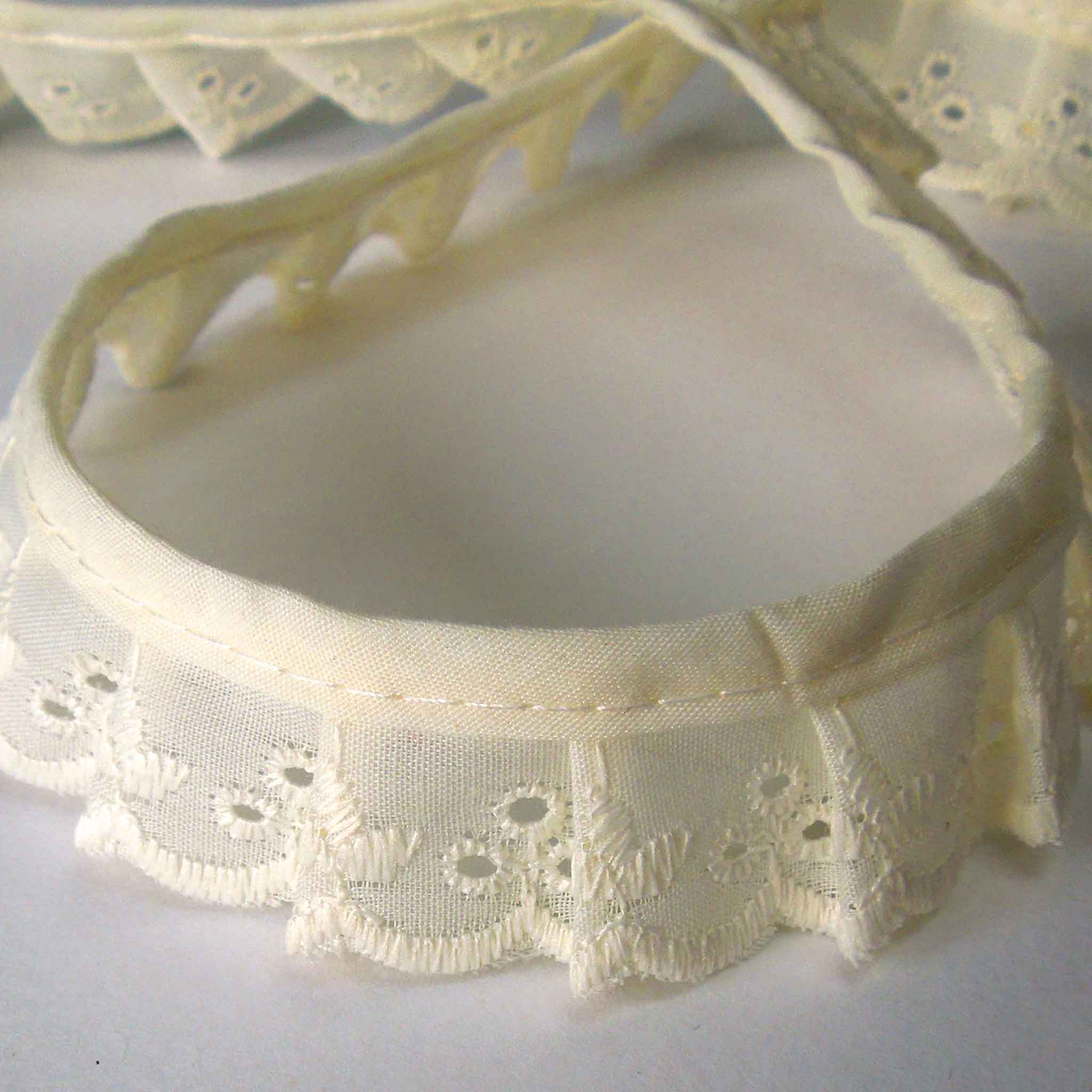 25mm Frilled Broderie Anglaise Lace Cream Floral - Trimits