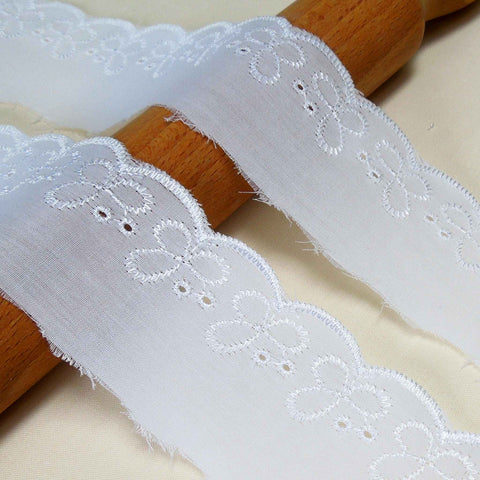 45mm Floral Broderie Anglaise Lace White Flat - Trimits