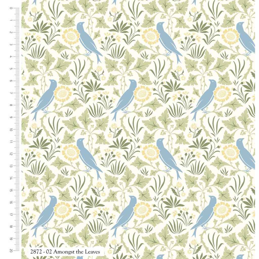 V&A Amongst The Leaves Cotton Fabric - Birds in Nature by Charles Voysey