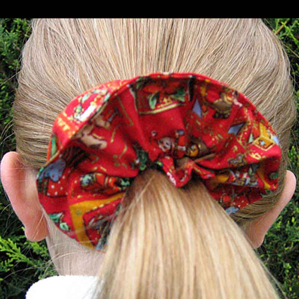 Xmas Red Squares Headband and Scrunchie in Organza Gift Bag
