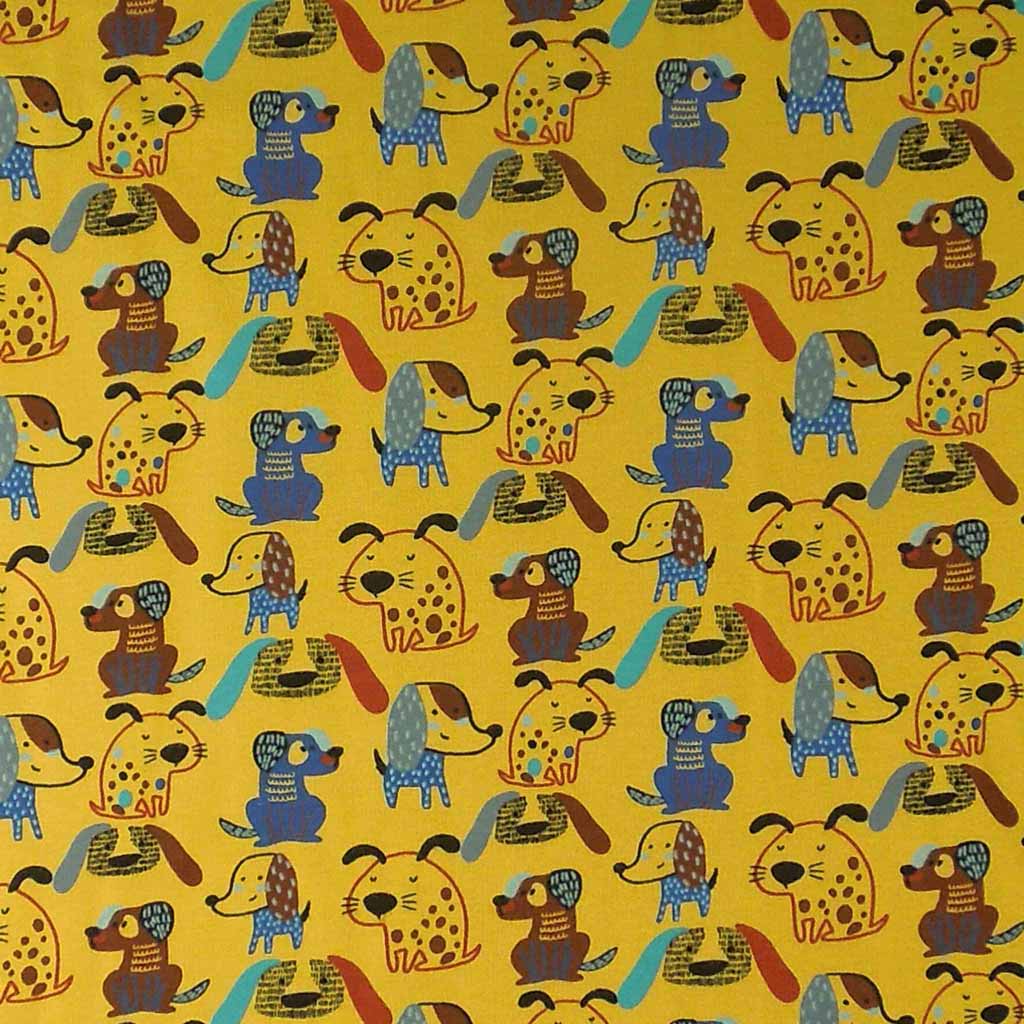 Mustard Yellow Dogs Organic GOTS Soft Sweat Fabric