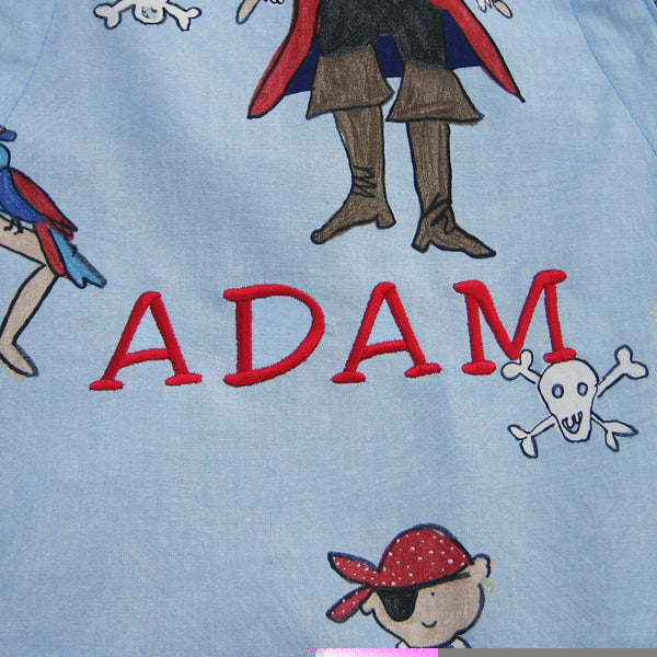 Older Child's Personalised Boy's Pirate Personalized Apron with Pocket, Blue Apron, Pure Cotton, Ages 7 - 12 yrs