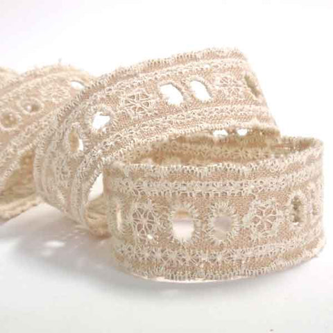 26mm Linen Broderie Anglaise Lace - Natural