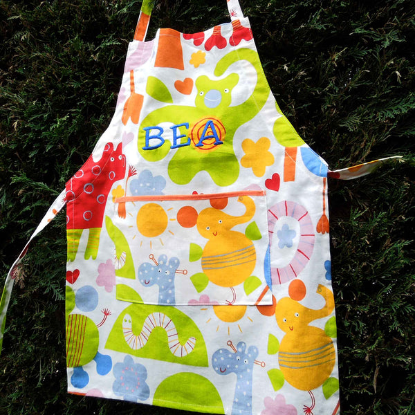 Cotton Nursery Animal Apron, Child's Handmade Personalised Apron with Pocket, Ages 2 - 6 yrs