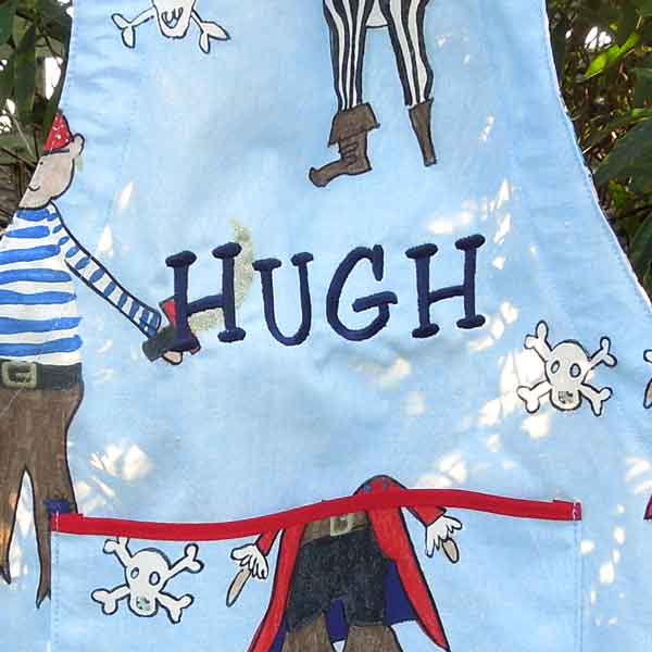 Toddler's Personalised Blue Apron, Boy's Pirate Apron with Pocket, Handmade in Pure Cotton, Ages 2 - 6 yrs