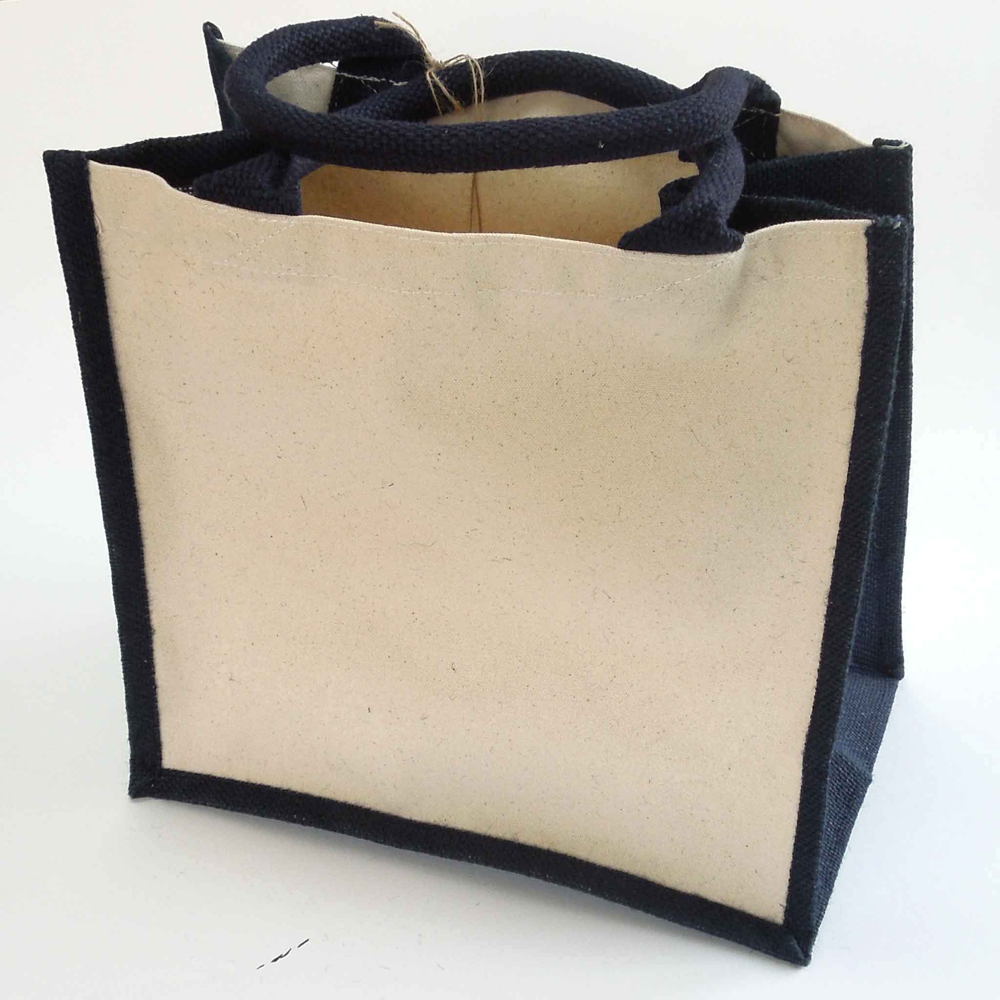 Cotton Canvas and Jute Bag with Blue Padded Handles