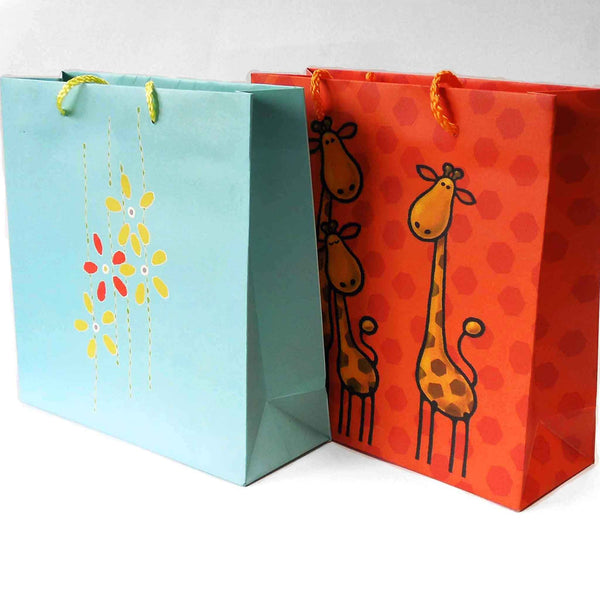 Blue Flower Paper Gift Bag with Cord Handles
