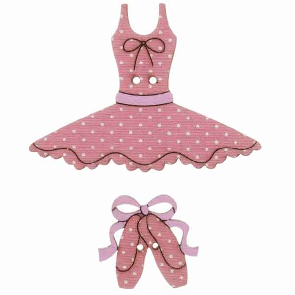 50 mm Pink Ballet Dress and Shoes Buttons, Girl's Wooden Polka Dot Ballerina Craft Buttons