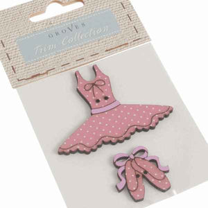 50 mm Pink Ballet Dress and Shoes Buttons, Girl's Wooden Polka Dot Ballerina Craft Buttons
