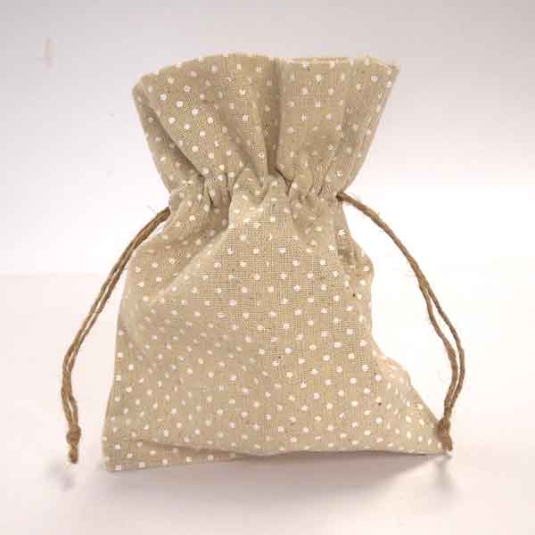 Linen -White Polka Dot - Set of 3 Drawstring Gift Bags