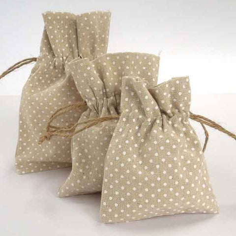 Linen -White Polka Dot - Set of 3 Drawstring Gift Bags