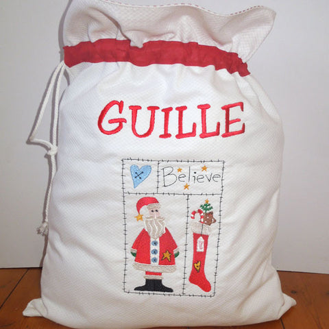 Father Christmas Toy Sack, Kid's Personalised White Santa Drawstring Bag