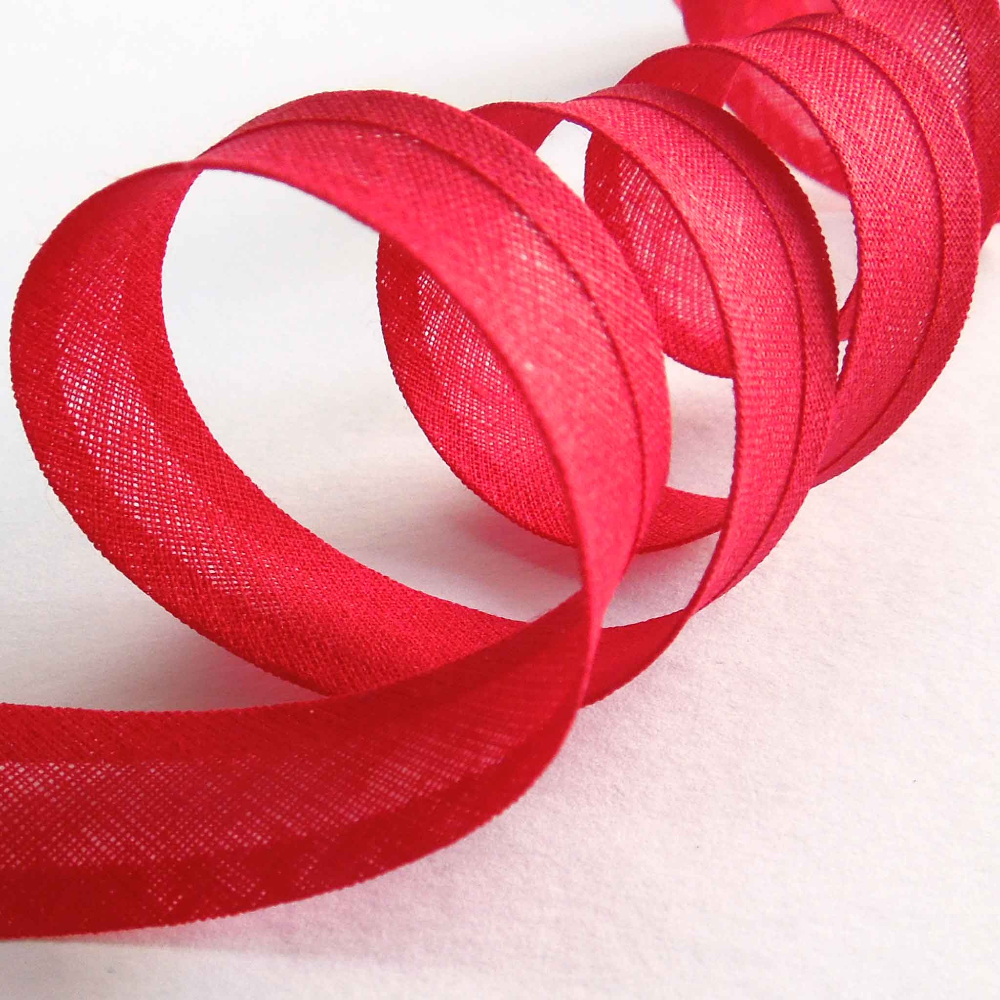 15mm Plain Bias Binding Bright Red - Single Fold