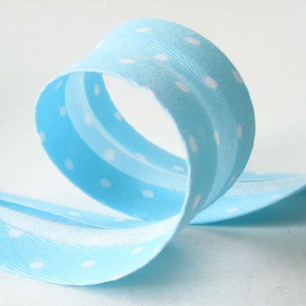 20mm Cotton Bias Binding Blue and White Polka Dot - Single Fold