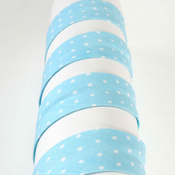 20mm Cotton Bias Binding Blue and White Polka Dot - Single Fold