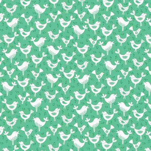 Birds Green Cotton Fabric Makower 1820/T - Fantasy Collection