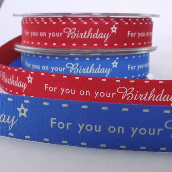 15 mm Blue For you on your Birthday Ribbon - Berisfords