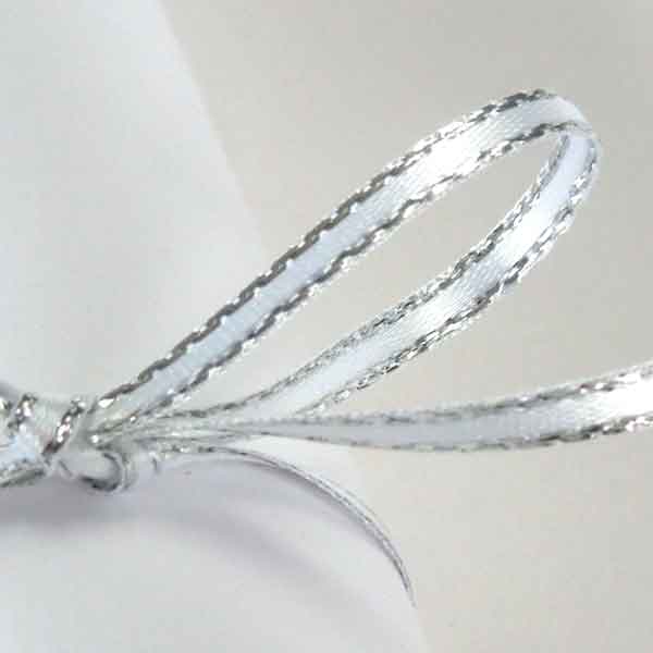 Silver Metallic Edge Satin Ribbon White Berisfords 3mm - 7mm