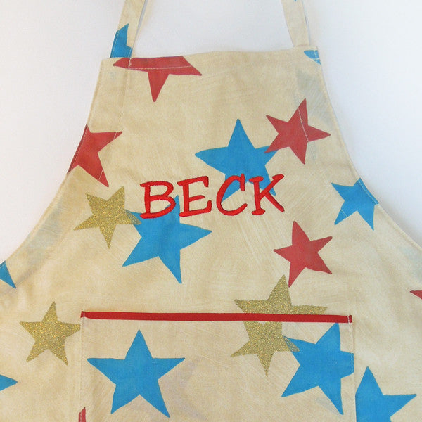 Young Child's Retro Apron with Pocket, Children's Personalised Cotton Star Apron, Ages 2 - 6 yrs