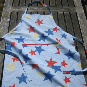 Personalized Stars Apron, Older Child's Retro Blue Apron with Pocket, Handmade in Pure Cotton, Ages 7 - 12 yrs