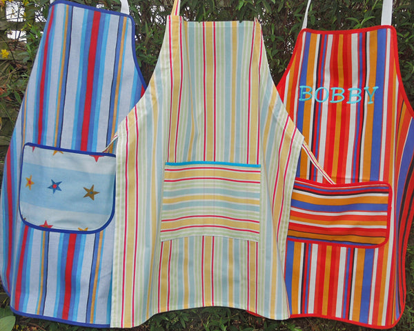 Older Child's Personalised Apron, Yellow Striped Kid's Apron with Pocket, Handmade in Pure Cotton, Ages 7 - 12 yrs