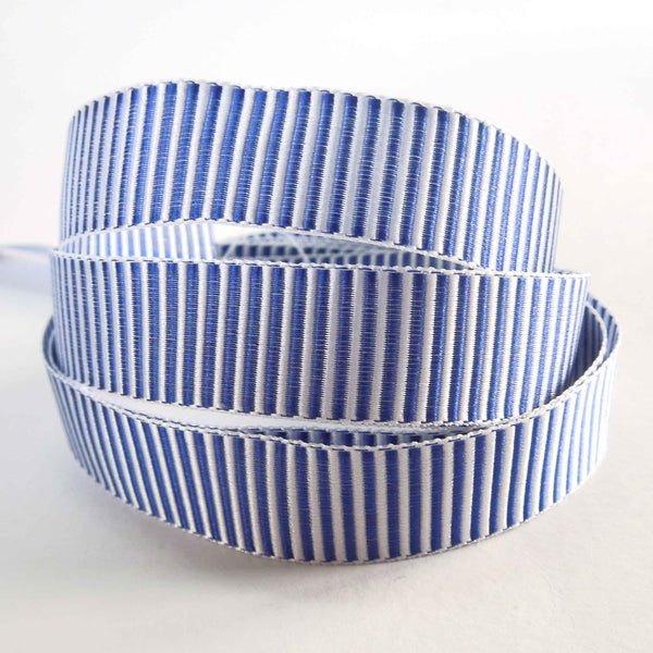Striped Grosgrain Ribbon Blue and White Berisfords 16mm - 25mm