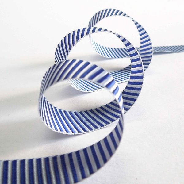 Striped Grosgrain Ribbon Blue and White Berisfords 16mm - 25mm