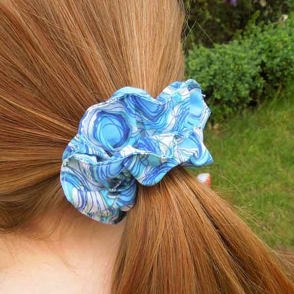 Blue Swirls Scrunchie, Hairband and Bandana in Organza Gift Bag